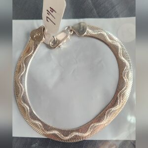 Wide sterling silver herringbone bracelet 925  7 1/4 inches long made in Italy